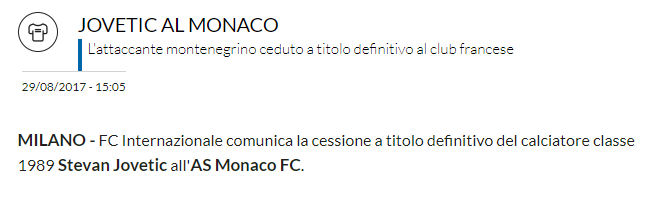 Il comunicato stampa apparso pochi minuti fa sul sito ufficiale dell'Inter